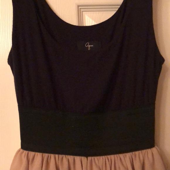 💓Aqua Ballerina Style Black Tank Wide Band Waist, Beige Soft Ruffle Dress - Picture 6 of 13